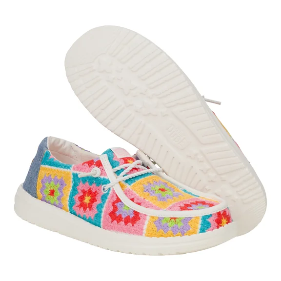 HEYDUDE Crochet Squares - Pink/Multicolor,  Women's Size 5