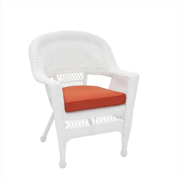 Jeco W00206-C-FS018 White Wicker Chair With Red Cushion