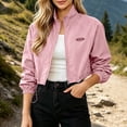 thumbnail image 2 of Tbopshirt Jacket for Women Stand Collar Long Sleeve Zip Up Drawstring Hem Loose Casual Solid Color Cropped Jacket for Spring Fall, 2 of 7