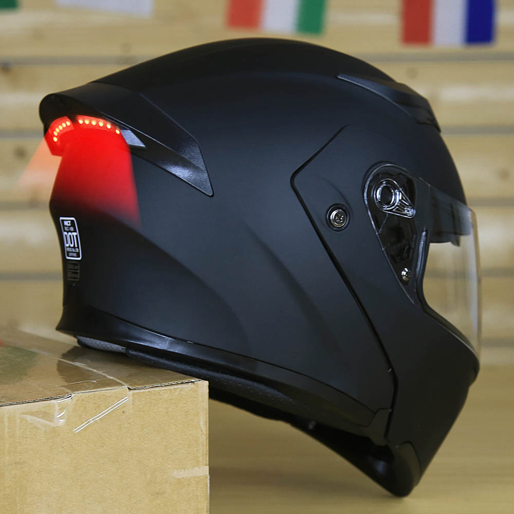 Oumurs DOT New Motorcycle Bike Modular Full Face Helmet, Matt Black, with LED Tail Light, L