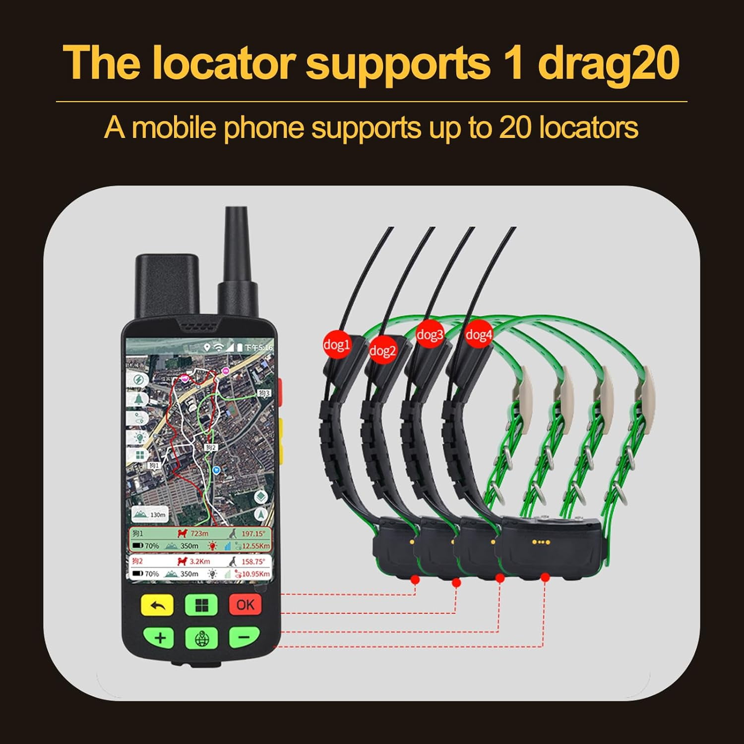 GPS Dog Collar Equipped with VHF Wireless Module,Dog Tracking Collar Adopts GLONASS/Galileo/BDS Positioning System,Tracking Collar for Dogs Use with Handheld Device,IP68 Waterproof & Dustproof
