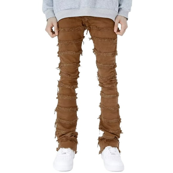 Ketyyh-chn99 Mens Jeans Slim Fit 2024 Relaxed Boot Jean Loose fit Pants Shorts Mens Straight Leg Slim Fit Personality Zipper Edge Hip Hop Design Jeans Brown,2XL