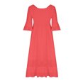 thumbnail image 5 of qolati Cotton Linen Dresses for Women 2023 Summer Plus Size V Neck Ruffle 3/4 Sleeve Boho Dress Eyelet Slim Fit Ruffle Hem Beach Maxi Dress, 5 of 7
