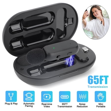 EEEkit Wireless Lavalier Microphone Fit for Android/iPhone 15/Type-C Port Phones, Noise Cancellation 2.4Ghz Clip-on Lapel Mini Mic with Charging Case for Video Recording/Interview/Live Streaming