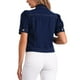 thumbnail image 3 of CHAQUETA DE JEAN PARA MUJER INSPIRE CHIC CON MANGAS CORTAS Y PUFF, CUELLO CAÍDO, NEGRO AZUL XL, 3 of 6