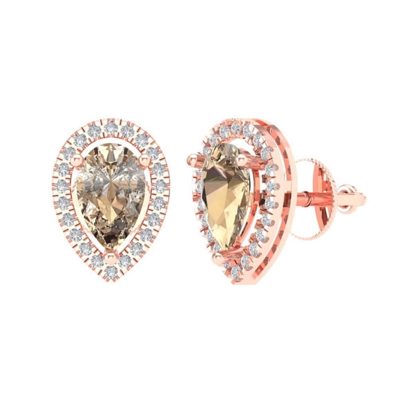2.72 ct Screw-Back Stud Earrings for Women | 8x5mm Pear Cut Yellow Moissanite | 18K Rose Gold