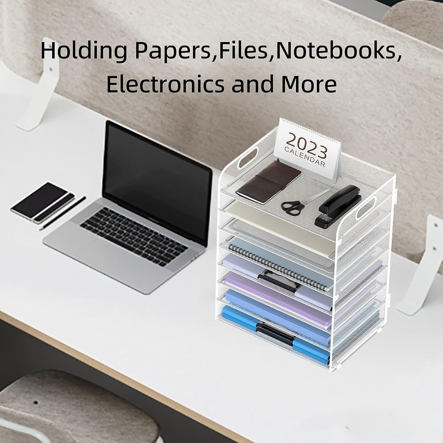 INTIGE 8-Tier Paper Letter Tray Organizer with Handles, Desk Organizers & Accessories, Desk Paper Organizer for Office, Home
