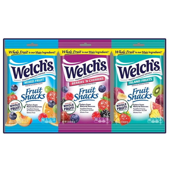 Welch's Fruit Snacks, Bulk Variety Pack with Mixed Fruit, Superfruit Mix, Island Fruits, Gluten Free, Bulk Pack, 2.25 oz (Pack of 16)