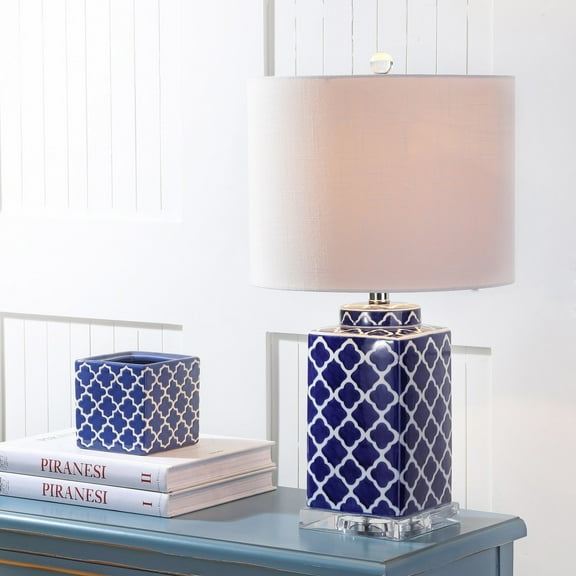 JONATHAN Y Clarke 23" Chinoiserie LED Table Lamp, Blue/White, JYL3011A