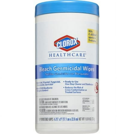 Clorox Healthcare Bleach Germicidal Wipes, 6.75 Inches x 9 Inches, 70 Count