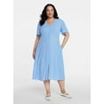 thumbnail image 2 of Time and Tru Women's Empire Waist Midi Dress with Short Sleeves, Sizes XS-XXXL, 2 of 6
