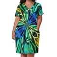 thumbnail image 3 of Vestido de novia holgado para mujer traje elegante con bolsillos abstractos amarillo azul verde y negro falda de verano, 3 of 7