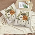 thumbnail image 5 of Fall Throw Pillow Covers 18x18 Set of 2, Autumn Pumpkin Flower Leaves Pillow Covers Farmhouse Thanksgiving Cushion Cases Linen Decorative for Couch Sofa Indoor Outdoor, 5 of 6