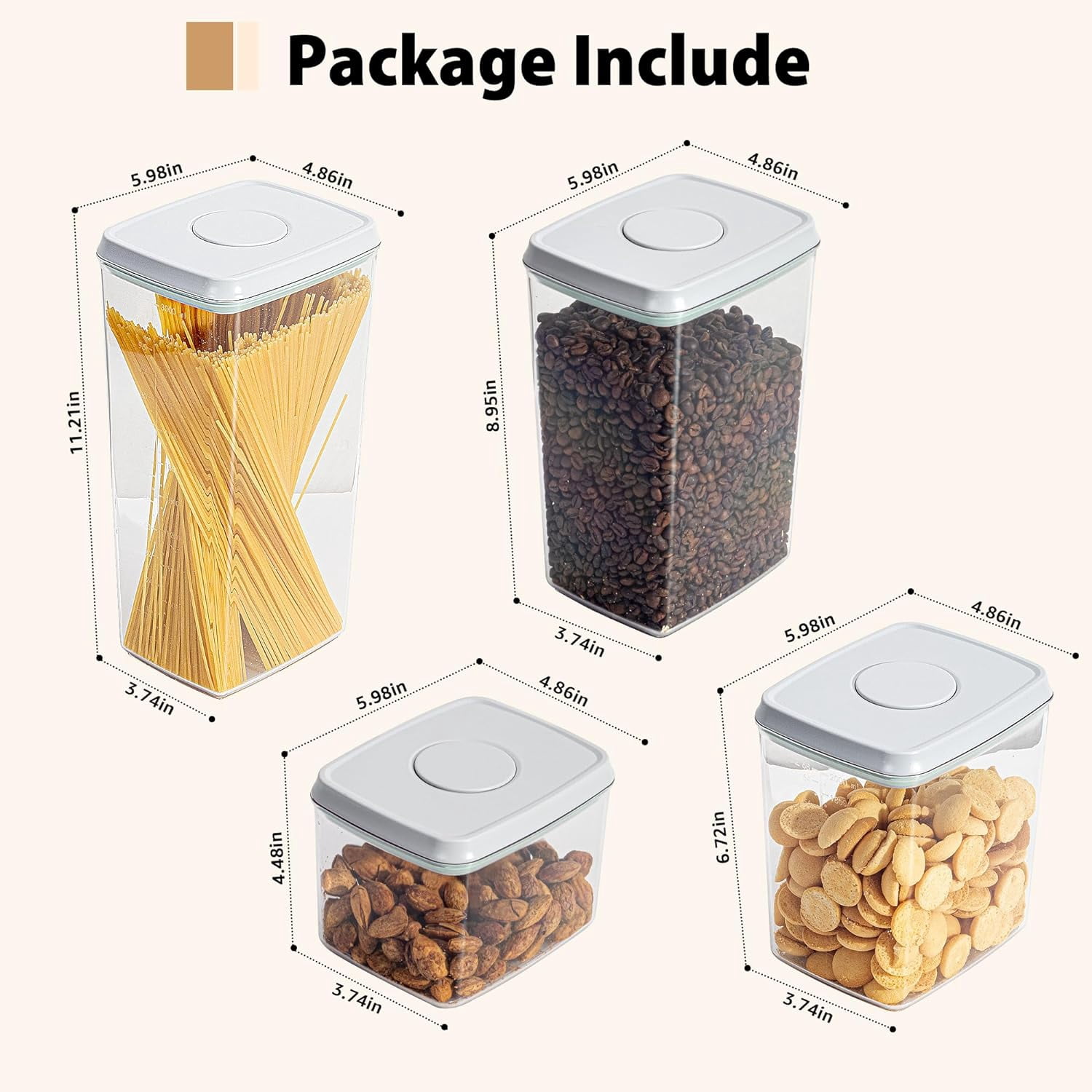 Uamector Pop Airtight Food Storage Containers, Top Pop One Button Control, 4-Piece BPA Free Air Tight Storage Containers with Lids, Clear