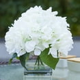 thumbnail image 2 of Enova Home Artificial Silk Hydrangea Flowers Arrangement in Cube Glass Vase With Faux Water For Home Office Decoration (Cream), 2 of 4