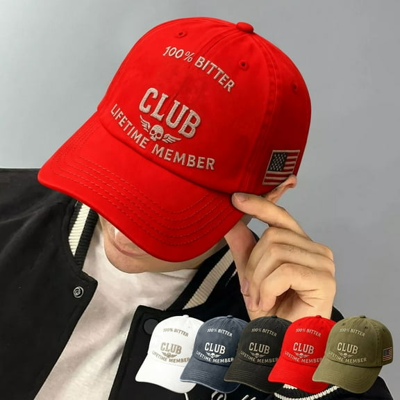 WKSCLPAI Old Funny c_kers Club-Vintage Baseball Cap 100% B-itter Lifetime Member Commemorative Cap, Adjustable Distressed Funny Hat, Gift for Retired Friends