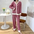 thumbnail image 2 of Posijego Lounge Sets for Women Two Piece Pjs Sets V Neck Long Sleeve Sleep Shirts Pants Pajama Sets for Women, 2 of 8