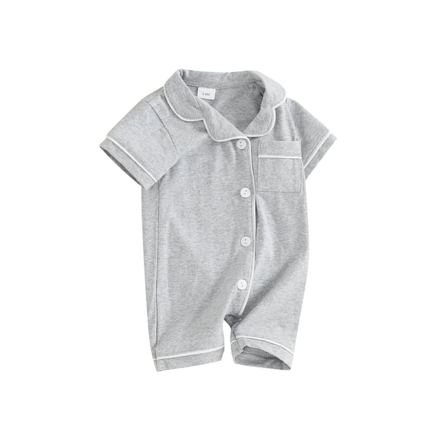 SUNSIOM Pyjamas pour Bébé Combinaisons Col Rabattu Manches Courtes Vêtements de Nuit Boutons Poche Dormeuses Justaucorps