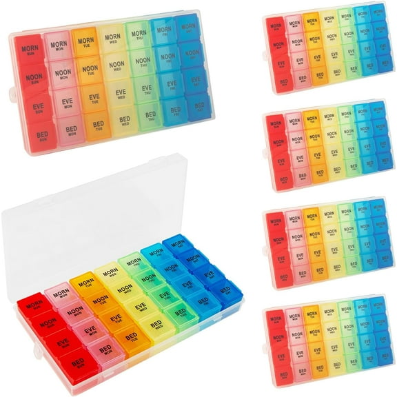 AMQTSLM 6 Pack Pill Organizer, Monthly Weekly Pill Box 4 Times a Day, Daily Pill Case 7 Day, Large Travel Pill Organizer with 28 Compartment for Pills Vitamin Fish Oil and Supplements