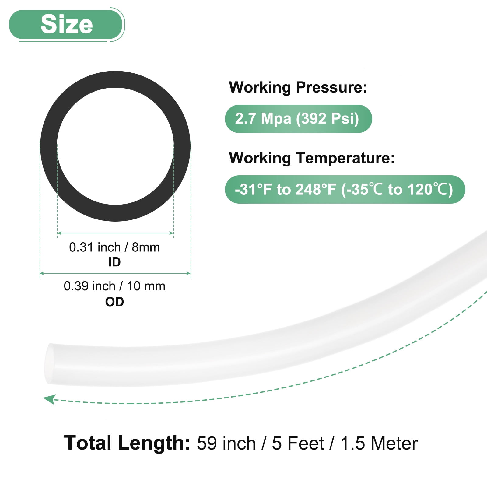 Uxcell Nylon Line Hose Tube, 0.31"(8mm) ID x 0.39"(10mm) OD PA6 Pneumatic Air Line Tubing for Fluid Transfer [1.5M/5FT, Translucent]