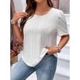 thumbnail image 4 of SOMER Plus Size Women Blouses Puff Sleeve Eyelet Knit Top Casual Summer Short Sleeve Crew Neck Loose Fit White, 4 of 7