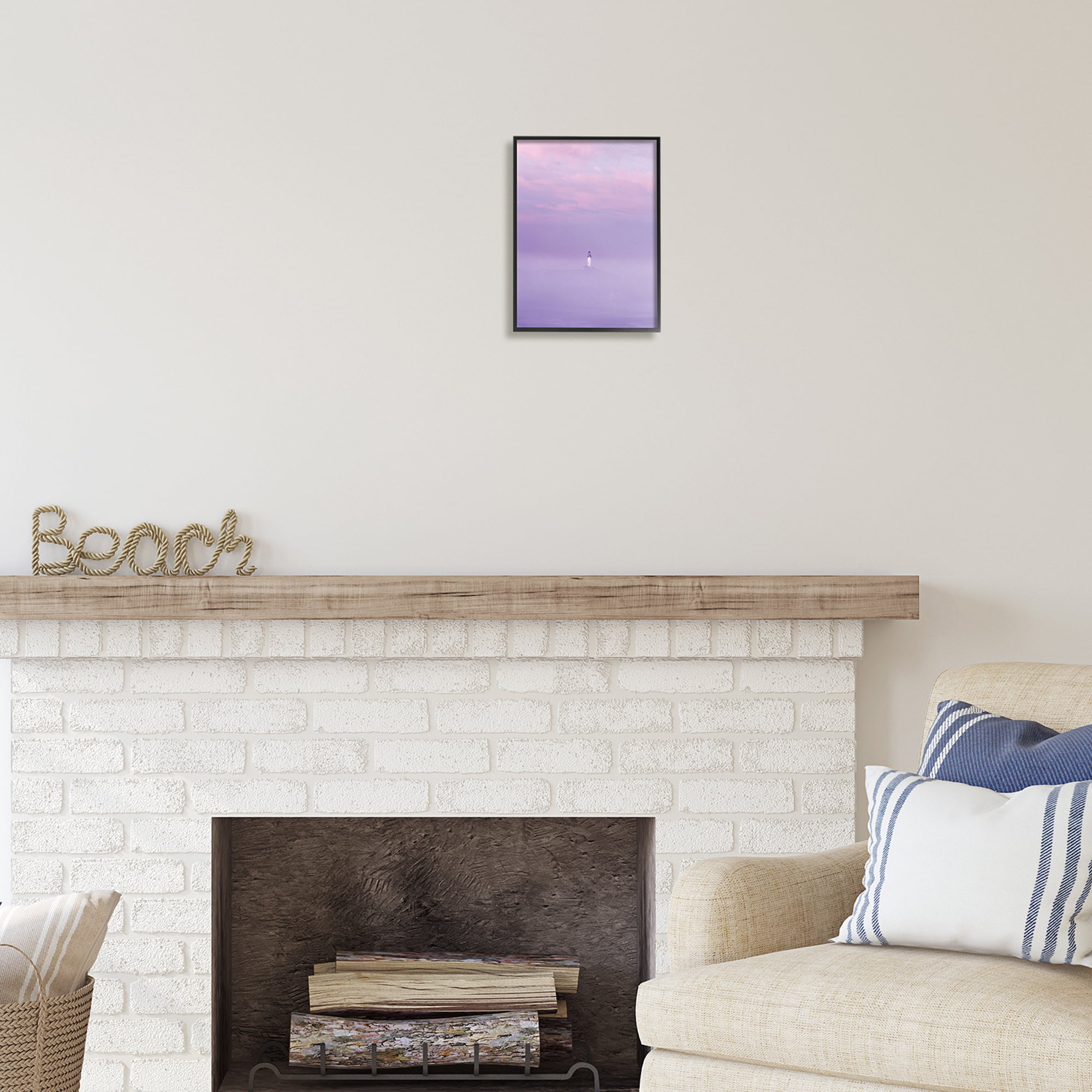 Stupell Industries Foggy Purple Lighthouse Nature Photography Black Framed Art Print Wall Art, 11 x 14