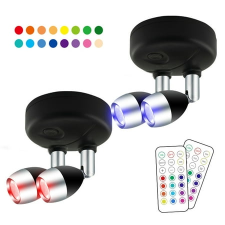 

13 Colors Changing RGB LEDs Dual Heads Under Cabinet Lamp 2 PCS with 2 * Controller Brightness Adjustable Dimmable 3060Mins Timing Supported 13 Colors Changing/ Smooth/ Fade 2 Modes 3* AA O