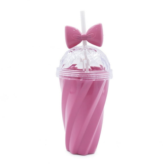 380ml Cute Bowknot Decor Straw Cup Exquisite Bright-colored PS Water Cup for Girls