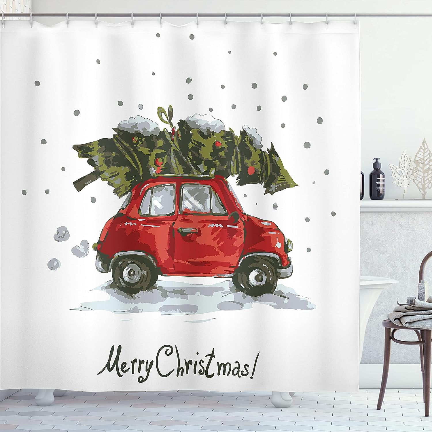 JOOCAR Weihnachts-Duschvorhang Mit Schneeflocken & Sternen – Wasserdicht, Magisch-winterlich, Inkl. Haken