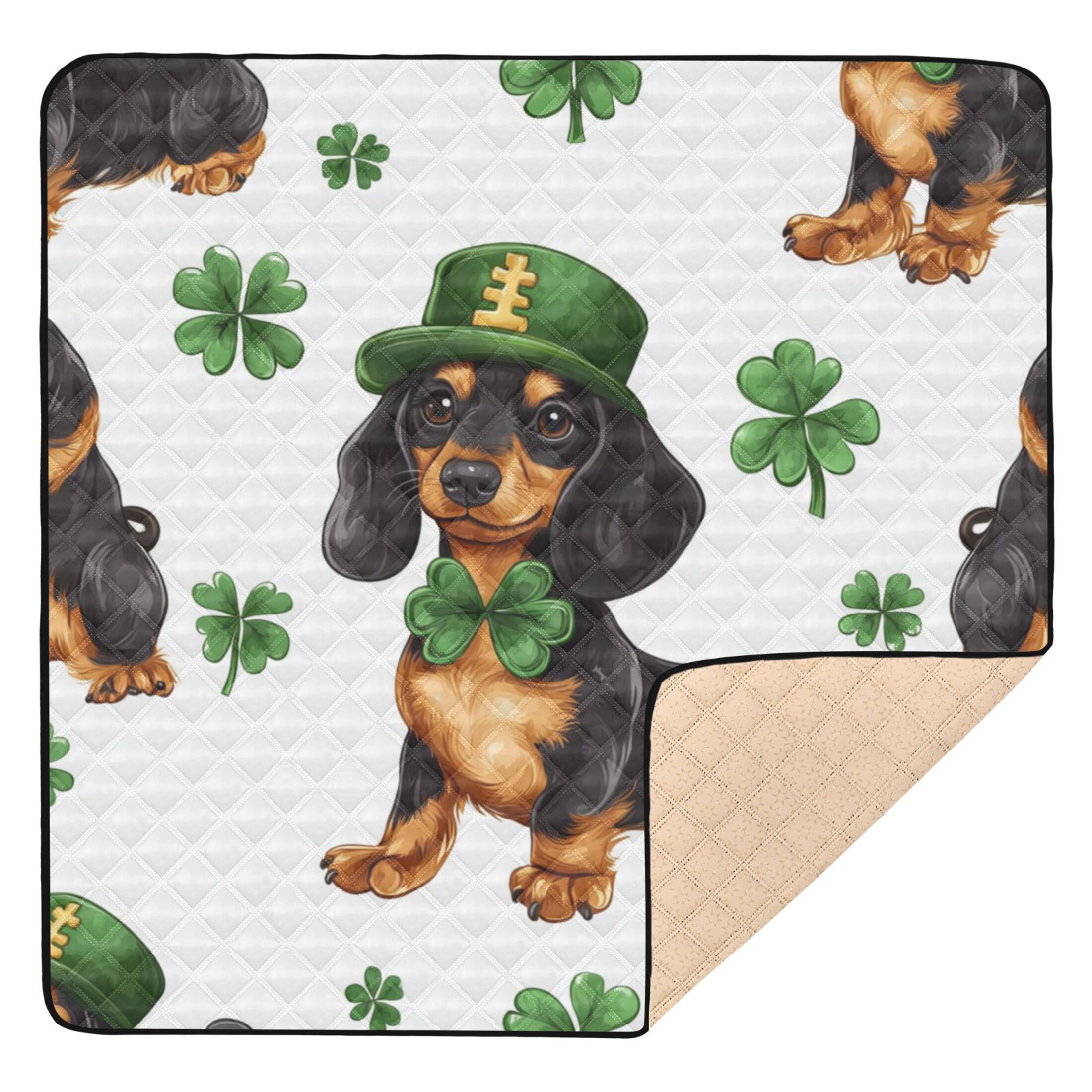 WOBOGO St Patricks Pattern Of Dachshund in A Shamrock Hat Baby Playmats Extra Large Waterproof Rollable Activity Pads for Toddlers 50×50inch