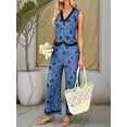 thumbnail image 5 of Womens Two Piece Sets Summer Vacation Outfits Button Down Resort Wear 2025 Long Matching Sets Denim Blue XL, 5 of 8