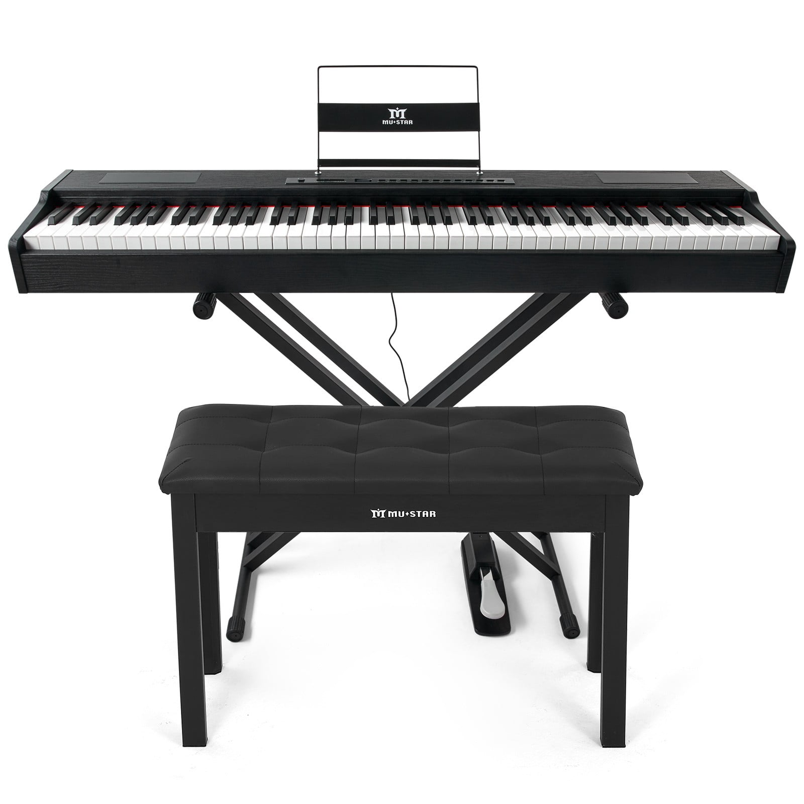 MUSTAR 88 Keys Full Size Weighted Hammer Action Digital Piano Electric Keyboard with MIDI,Stand,Sustain Pedal,Bench(Black)
