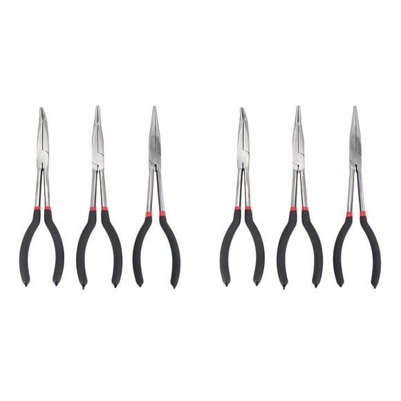 6X 11 Inch Extra Long Nose Pliers Set Straight & Bent Tip Grip Hand Tool