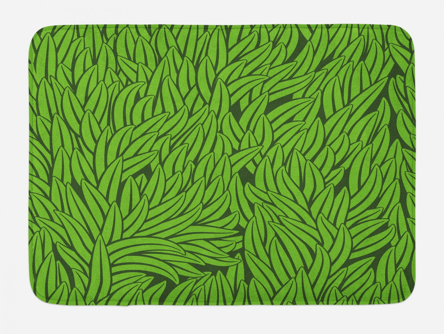 Green Bath Mat, Hand Drawn Style Grass Pattern Abstract Simplistic