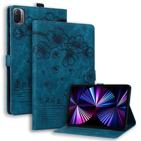 FJLBDE Case for Xiaomi Pad 8/Xiaomi Pad 8 Pro 11.2 Inch with Stand, Card Slot, Embossed Cat PU Leather Cover, Blue