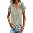 thumbnail image 3 of Duoif Women's Short Sleeve V Neck Blouse Cotton Linen Loose Fit Casual Summer Top 2026, Light Ashy, M, 3 of 6