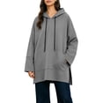thumbnail image 2 of Women's Oversized Hoodies Pullover Fashion Long Hooded Sweatshirt With Drawstring Side Placket Large Pocket Loose Long Sleeved Casual, 2 of 8