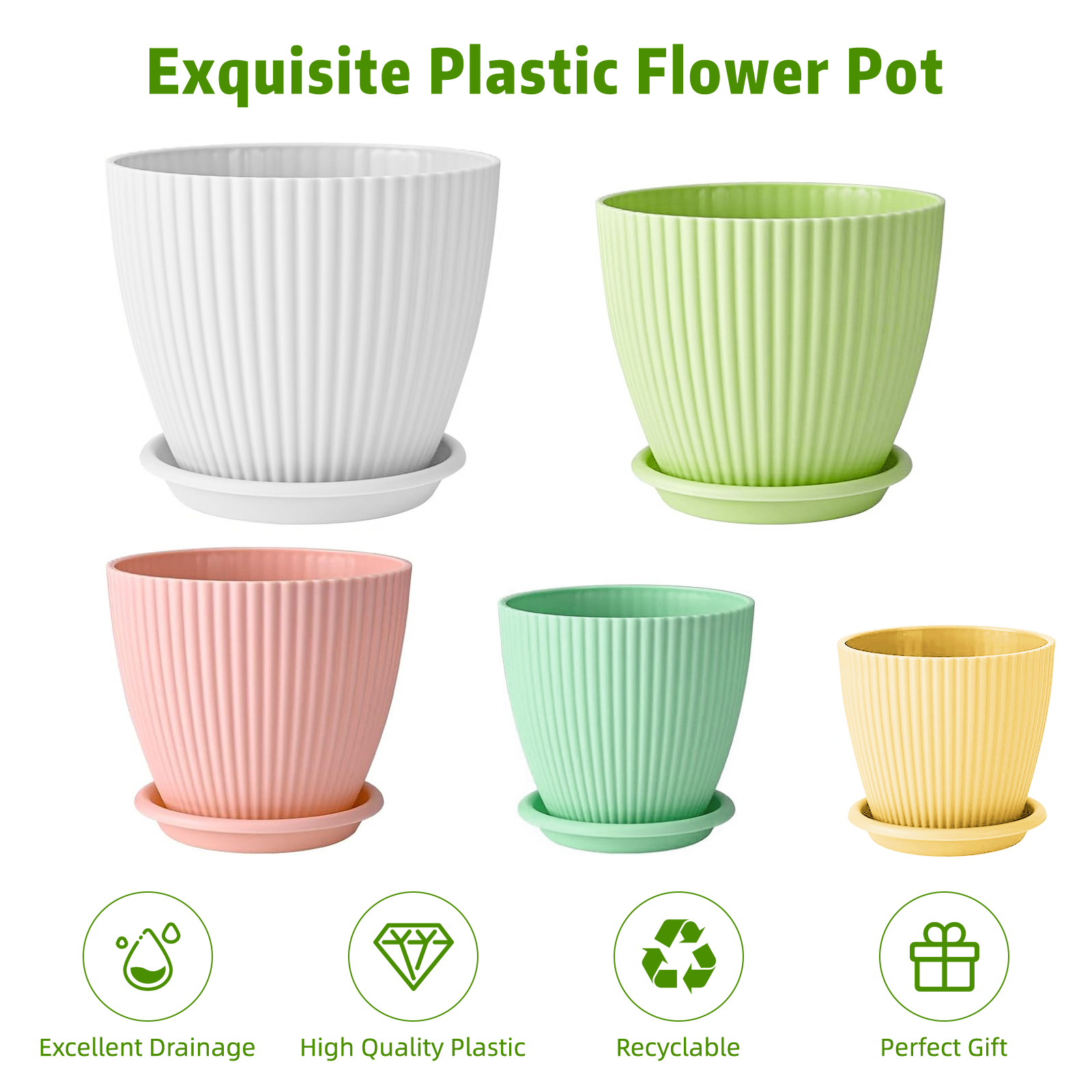 Xueyu 5-Pack Plastic Plant Pots with Saucers, Multicolor photo 6