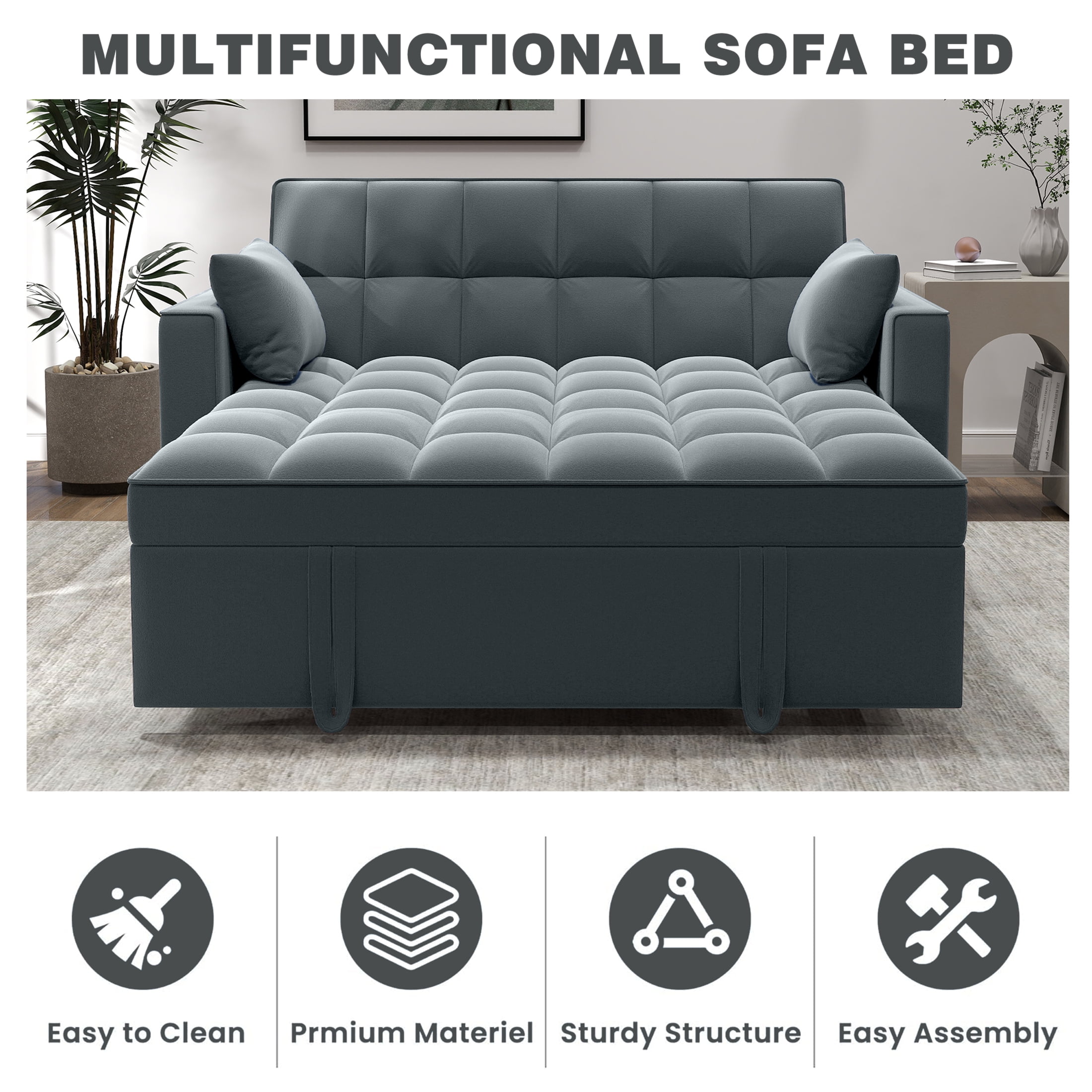 DEALTOPS Loveseat Convertible Pull Out Sleeper Sofa Bed, Gray