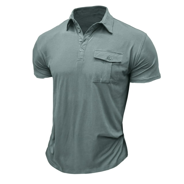 ylioge Mens Short Sleeve Golf Shirts with Pocket and Button Collared Tees Tops Solid Color Slim Pullover Casual Comfort Athletic Tshirts