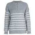 thumbnail image 2 of Women Fall Winter Half Zip Striped Pullover Sweaters Trendy V Neck Oversized Long Sleeve Knit Clothes Grey S, 2 of 6