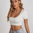 thumbnail image 3 of Jdlsppl Women's Sexy Shirt Crop T Shirt Short Sleeve Square Neck Fashion Soft Summer Spring Cool Basic Top White Small, 3 of 4