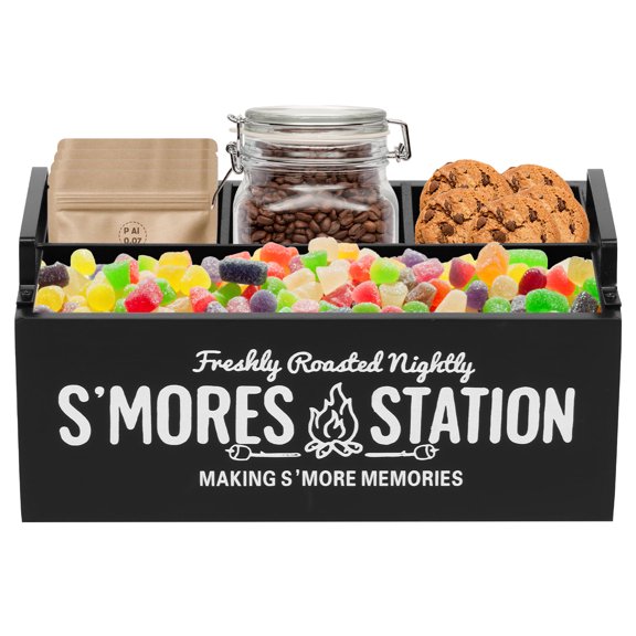 S'Mores Caddy 4 Compartments S'Mores Bar Station Practical S'mores Organizer with Handle Wood S'Mores Station Box Large Capacity S'Mores Station for Home Kitchens