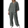 thumbnail image 2 of Conjunto de 2 Piezas de y Algodón para Mujer, con Cuello en V, Camisa de Larga Abotonada y Pantalón con Bolsillos Verde XXL, 2 of 7