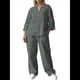 thumbnail image 2 of Conjunto de 2 Piezas de y Algodón para Mujer, con Cuello en V, Camisa de Larga Abotonada y Pantalón con Bolsillos Verde XXL, 2 of 7
