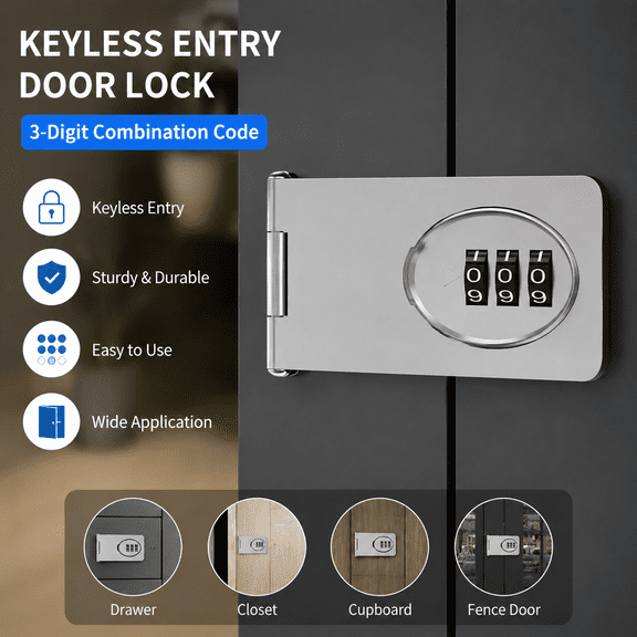 Keyless Entry Door Lock with Knob, Electronic Keypad Deadbolt, Keyless Cabinet Lock with Combination Code,for Drawer Closet Cupboard Fence Door