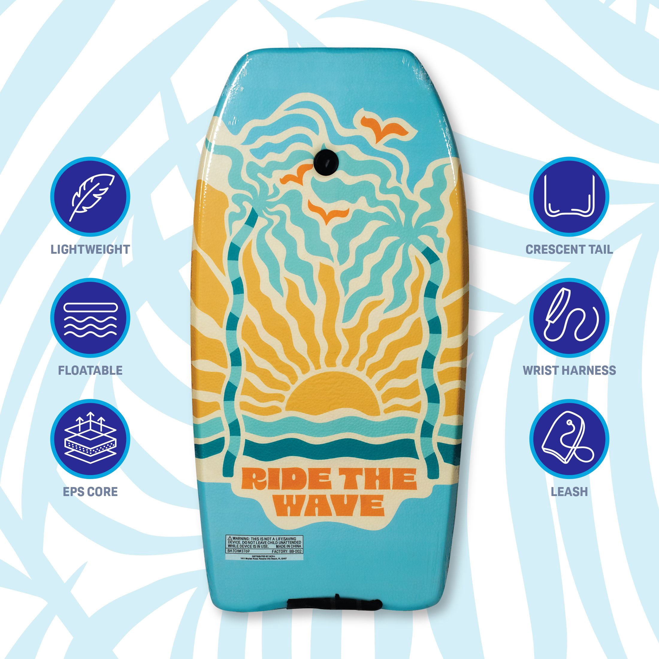 Bluewater Beach 37" Foam Bodyboard with Leash, 125-155 lbs., Ride The Wave Print