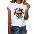 thumbnail image 5 of Tops for Women under $5 Short Sleeved Printed Round Neck T-shirt 5-White S, 5 of 6
