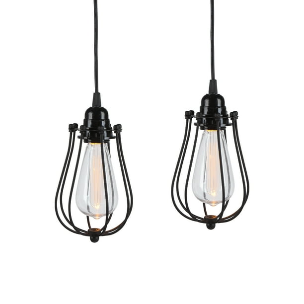 BatteryOperated, Black Narrow Wire Cage, Hanging LED Lamps with Timer