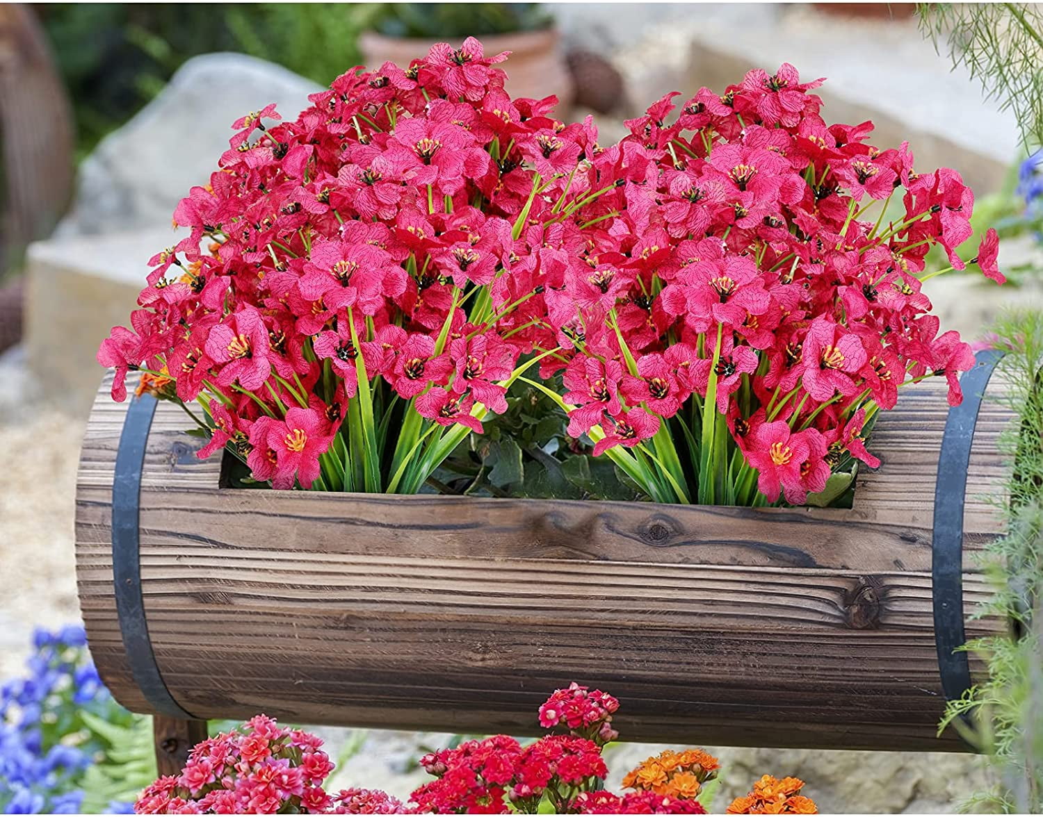 20 Bundles Artificial Flowers Outdoor UV Resistant Faux Flowers No Fade Fake Plastic Plants Garden Porch Window Box Decorating (Pure White)
